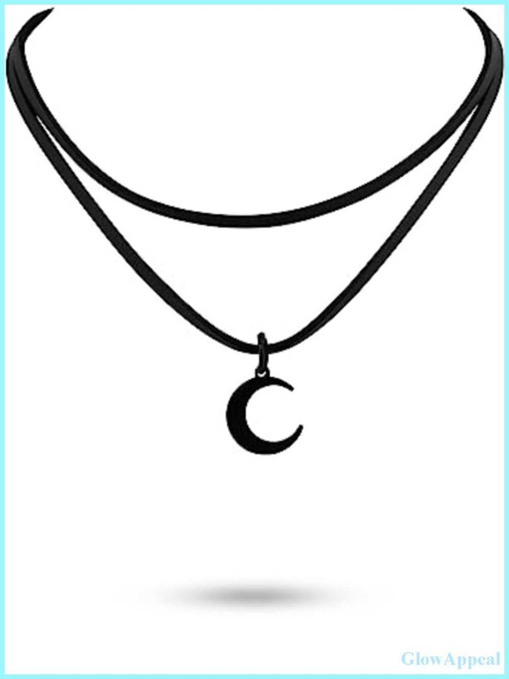 Layered Crescent Moon Choker Necklace Faux Leather Zinc Alloy Goth